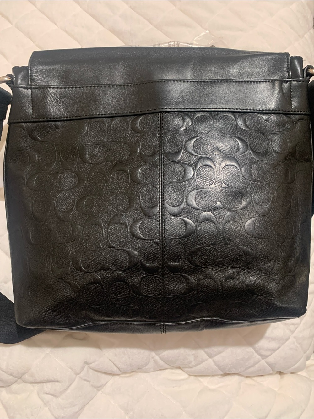 Coach Black Signature Embossed Leather Crossbody Messenger